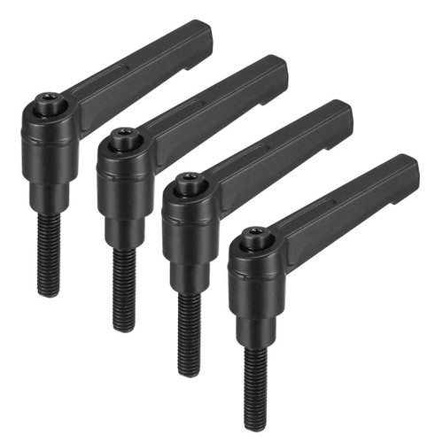uxcell M6 x 25mm Handle Adjustable Clamping Lever Thread Push Button Ratchet Male Threaded Stud Knobs Locking Rotating Screw Handles Quick Release Bolt Black 4pcs