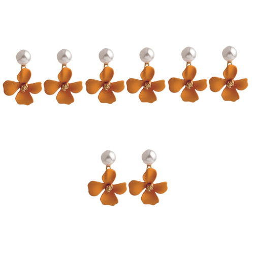 SOIMISS 4 Pairs Flower Earrings Pearl Drop Earrings for Women Pearl Stud Earrings Pearl Earings Pearl Dangle Earrings Ladies Earrings Flower Ear Stud Alloy Matte Small Stud Earrings Girl