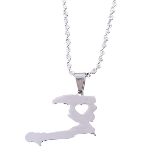 BR Gold Jewelry Stainless Steel Heart Haiti Map Pendant Necklace Ayiti Chain for Women Men Haytian Gift (Silver Color) BR Gold Jewelry Stainless Steel Heart Haiti Map Pendant Necklace Ayiti Chain for Women Men Haytian Gift (Silver Color)