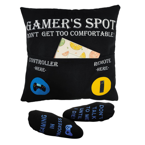 URUAST Gamer Gifts for Gamers Teenage Boy Bedroom Ideas Gaming Room Decoration 18 x18 Inch Pillow Covers+Gamer Socks Stuffers Set Party Decorations for Boyfriend Men