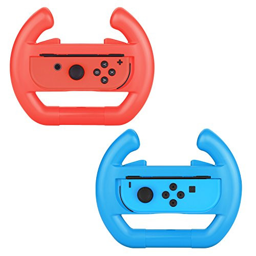 Myriann Nintendo Switch Joy-Con Racing Wheel, Set of 2 Joy-con Steering Wheel Handle for Nintendo Switch Mario Kart 8(Red and Blue)