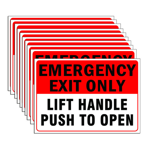 Emergency Exit Only Lift Handle Push To Open 10 Pack School Bus Decal Sticker 10 x 7 Inch Self Adhesive 5 Mil Vinyl Laminated for Ultimate Protection Durability Self Adhesive Decal UV Protected(C)