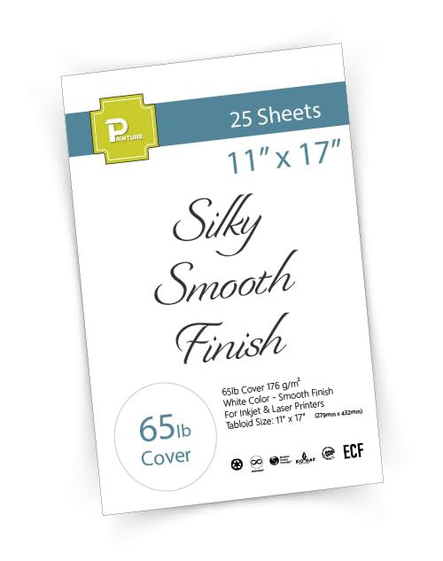 11" x 17" Silky Smooth White Cardstock - 65lb Cover Paper for Inkjet & Laser Printers - 25 Sheets