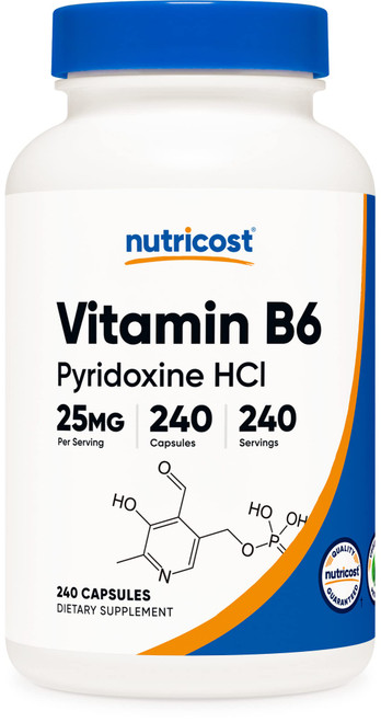 Nutricost Vitamin B6 (Pyridoxine HCl) 25mg, 240 Capsules - Non-GMO, Gluten Free and Vegetarian Friendly Nutricost Vitamin B6 (Pyridoxine HCl) 25mg, 240 Capsules - Non-GMO, Gluten Free and Vegetarian Friendly