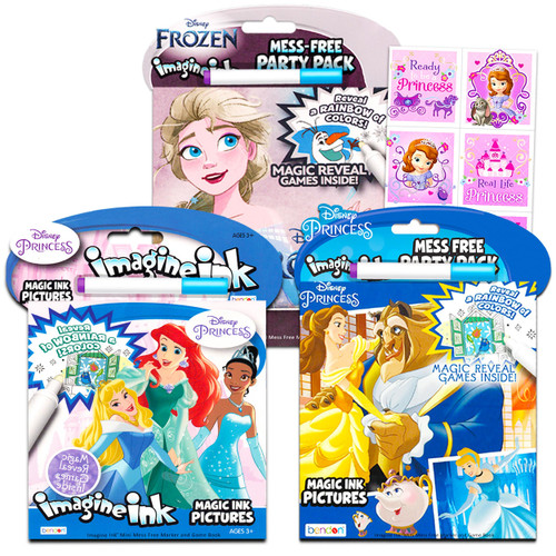 Disney Princess Mess-Free Coloring Book Set ~ 3 Piece Disney Princess and Frozen Imagine Ink Activity Books | Frozen Activity Bundle with Stickers (Disney Princess Coloring Books)