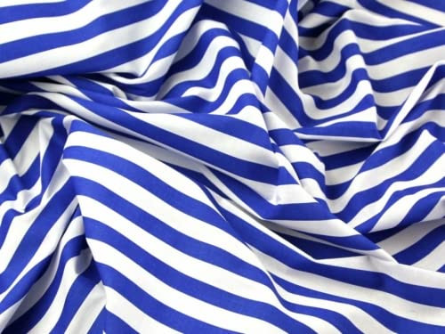 Minerva Crafts Stripe Print Polycotton Dress Fabric Royal Blue & White - per metre