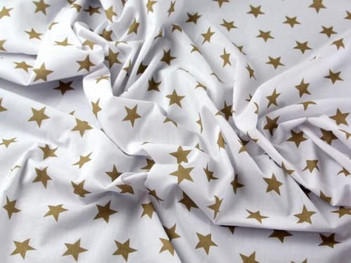 Minerva Crafts Stars Print Polycotton Dress Fabric White & Gold - per metre