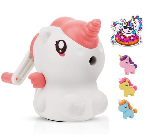 Unicorn Pencil Sharpener for Kids, Manual Pencil Sharpener for Colored Pencils, Cute Pencil Sharpener with Unicorn Erasers and Stickers for School Supplies, Classroom, Stationery for Kids Gifts Unicorn Pencil Sharpener for Kids, Manual Pencil Sharpener for Colored Pencils, Cute Pencil Sharpener with Unicorn Erasers and Stickers for School Supplies, Classroom, Stationery for Kids Gifts