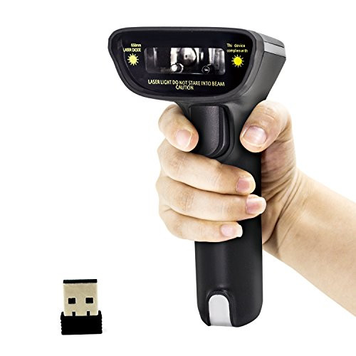 Wireless Barcode Scanner and USB Wired 1D Laser Digital Handheld Bar Code Reader with Automatic Continuous Scan and Inventory Memory for Computer Ipad iPhone Mac Android Windows