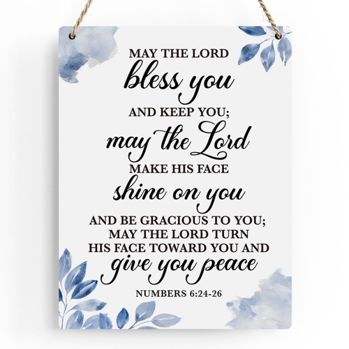 May The Lord Bless You Numbers 6:24-26 Inspirational Decor Christian Gifts Bible Verse Wall Art Scripture Wooden Hanging Sign for Modern Home Office Bathroom Bedroom Wall Art Decoration 8 x 10 Inches