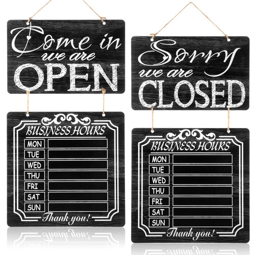 Business Hours Hanging Chalkboard Open and Closed Sign Rustic Welcome Chalk Boards Business Hours Sign Store Hours Sign for Restaurant Door Hotel (Black)