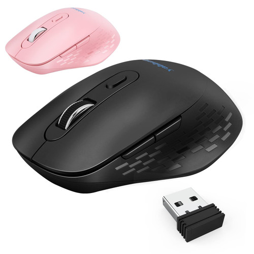 YABBOQ Black & Pink Wireless Mouse, 2023 Version 2.4G Wireless Computer Optical Mouse, Ergonomic Mouse 6 Buttons, 800/1200/1600 DPI, with USB Receiver Portable Mouse for Laptop, PC, MacBook, Desktop