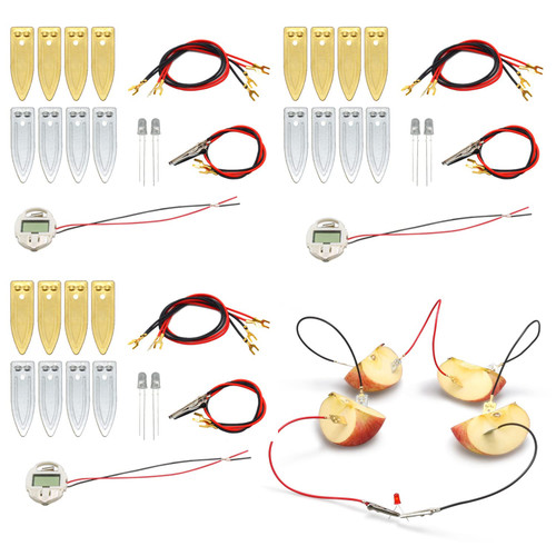 3 Sets Fruit Battery Science Experiment Kit for Home Teaching Toy, Orange Lemon Potato Battery Physics Teaching Experiment with Electronic Clock Educational Toy for Students