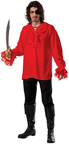Rubie's Costume Co Men's Ruffled Cotton Pirate Shirt, Red, X-Large