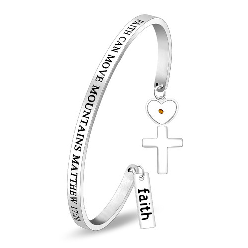 Uloveido Stainless Steel Faith Can Move Mountain Faith Heart Cross Charms Cuff Bracelets, Christian Religious Inspirational Bracelets Y3976 Uloveido Stainless Steel Faith Can Move Mountain Faith Heart Cross Charms Cuff Bracelets, Christian Religious Inspirational Bracelets Y3976