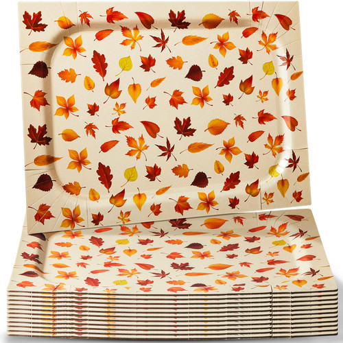 Sliner 24 Pcs Fall Serving Platters and Trays Thanksgiving Maple Leaf Platters 10" x 14" Rectangle Disposable Cardboard Trays Autumn Serving Food Paper Tray for Picnic BBQ Party Decoration Supplies