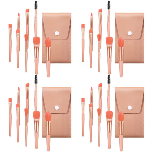 Rtteri 4 Sets Travel Makeup Brush Synthetic Makeup Brushes with Case Face Eye Lip Brush Kit for Bridesmaid Gift Cosmetics Foundation Powder Eyeshadow Blush Concealer Eyebrow Eyelash (Pink)