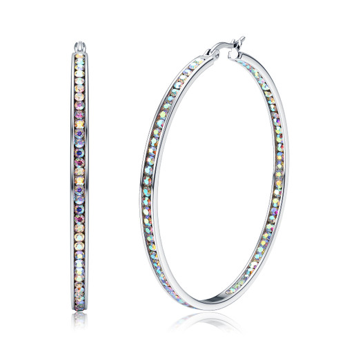 ORAZIO Stainless Steel Women Hoop Earrings Cute Huggie Earrings Cubic Zirconia Inlaid 50MM-RC