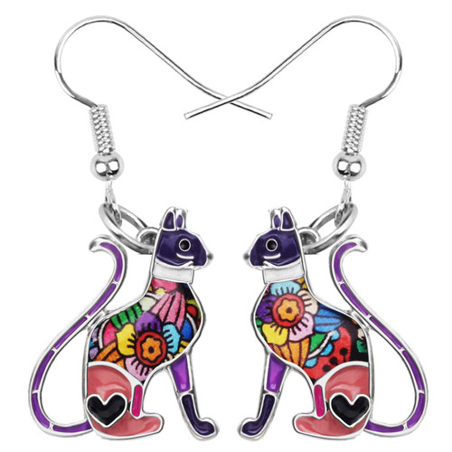 NEWEI Enamel Alloy Cute Kitten Cat Earrings Unique Drop Dangle Fashion Animal Jewelry For Women Girls Gift Kid Charms