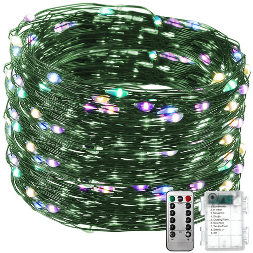 Battery Operated String Lights, Outdoor String Lights, Waterproof Starry Fairy Lights with 8 Modes Remote Control Timer for Garden Room Christmas (33ft, Colorful)