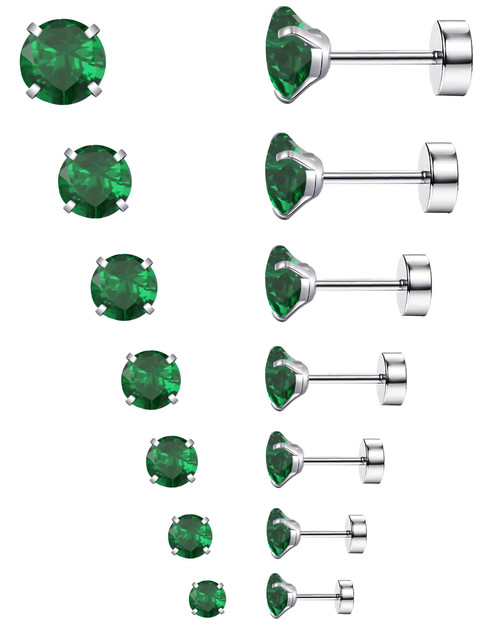 MJust 7 Pairs Stainless Steel Earrings 20G Cartilage Earrings Stud Hypoallergenic Cubic Zirconia Barbell Earring Set Flatback Earrings for Women Men 2MM-8MM (Green)