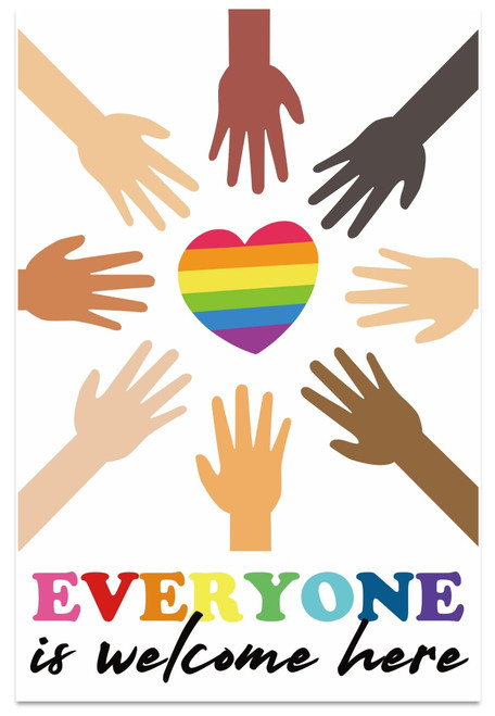 Everyone is Welcome Here Poster Laminated 12"X18" Diversity Posters For Classroom Inspirational Multicultural Motivational Decor Art Doors Of School Counselor Office High Middle School ESL Teacher