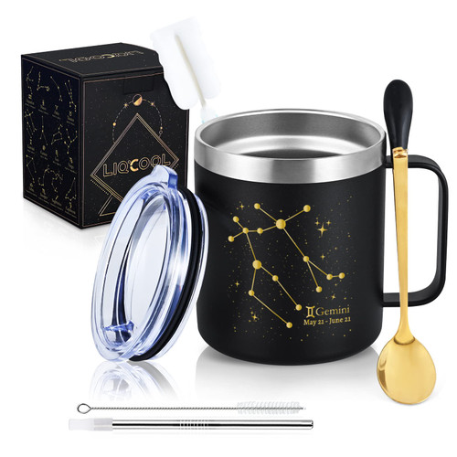 LiqCool Gemini Gifts for Women, Gemini Zodiac Gifts, Gemini Coffee Mug, Astrology Gifts for Men, Constellation Mug, Gemini Birthday Gift for Women, Stainless Steel Cup with Lid Handle (12oz, Black) LiqCool Gemini Gifts for Women, Gemini Zodiac Gifts, Gemini Coffee Mug, Astrology Gifts for Men, Constellation Mug, Gemini Birthday Gift for Women, Stainless Steel Cup with Lid Handle (12oz, Black)