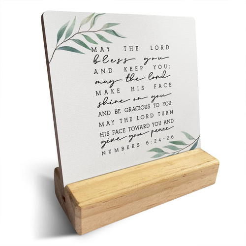 Country May the Lord Bless You Bible Verses Wooden Plaque Sign Desk Decor Rustic Motivational Numbers 6:24-26 Christian Desk Sign Decor for Home Office 4 x 4 Inches