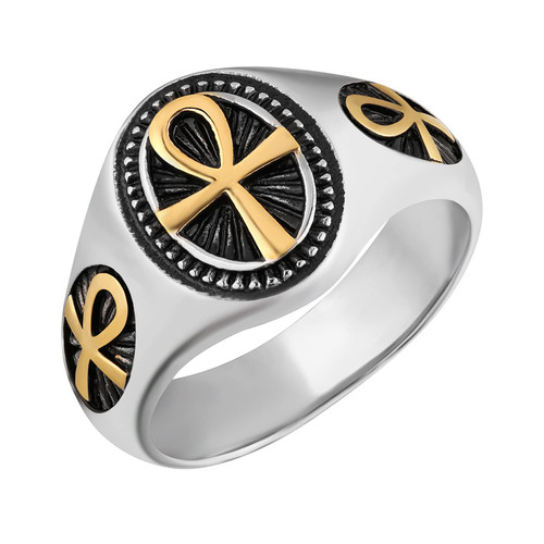 HZMAN Stainless Steel Ankh Cross Ring Ancient Egyptian Coptic Amulet Ring for Men Women Jewelry Gift (Size,9)