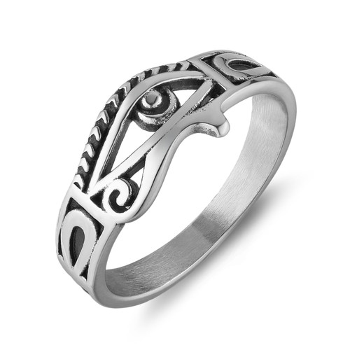 HZMAN Ancient Egyptian Ring Stainless Steel Ankh Cross Eye of Horus Ring Egypt Symbol Rings for Men Women (Size,9)