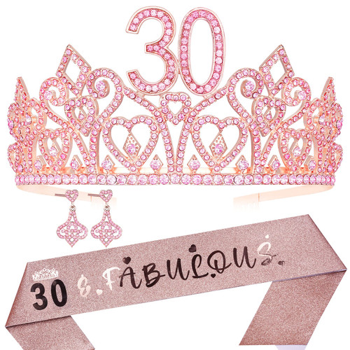 30th Birthday Gift for Her,30th Birthday Tiara & Sash,30th Bday Crown,Birthday Gifts for 30 Year Old Woman,30 and Fabulous,30th Birthday Party Decoration for Women,30th Birthday Favor,30th Bday Tiara