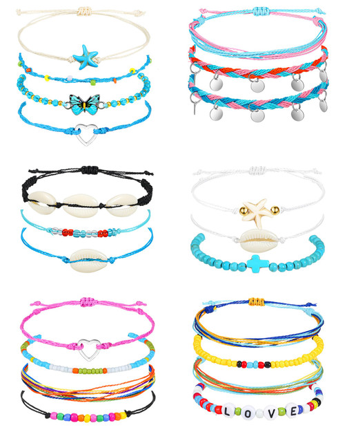 Hicarer 21 Pieces Surfer Wave Bracelet Ocean Wave Adjustable Waterproof Handmade Friendship Bracelet Anklets Jewelry for Women Teen (Beauty)