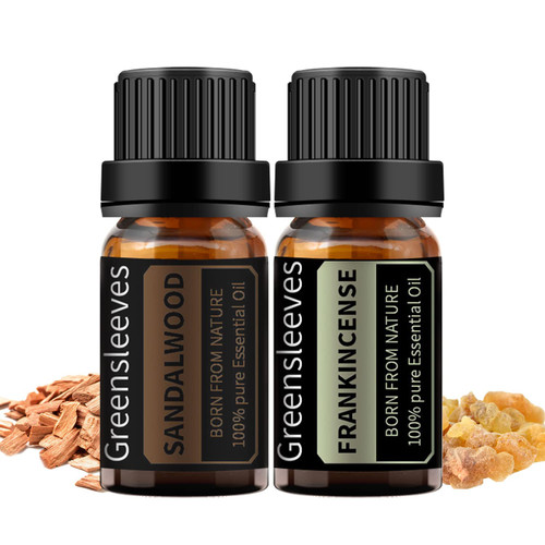 Sandalwood Sandalwood Frankincense Essential Oil Set for Diffuser, 100% Pure Organic Aromatherapy Oils Gift Set for Humidifiers, Soap Making, Perfume - 2 x 0.33 Fl Oz