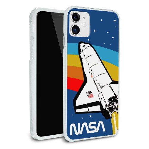 NASA Logo Over Space Shuttle with Rainbow Protective Slim Fit Hybrid Rubber Bumper Case Fits Apple iPhone 8, 8 Plus, X, 11, 11 Pro,11 Pro Max