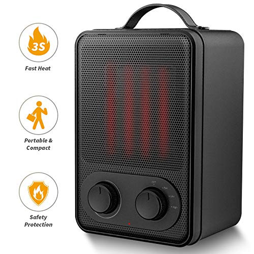 Portable Space Heater  1500W Fast Heat Ceramic Space Heater for Office Small Room Desk, Electric Space Heater with Multi Thermostat, Overheat & Tip-Over Protection, Hot Cool Fan Heater for Indoor Use