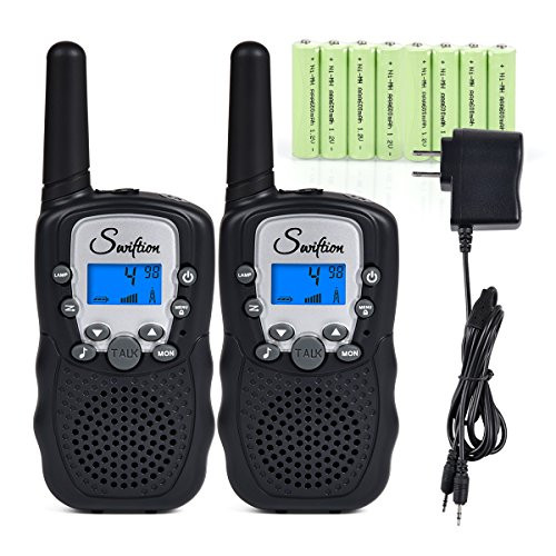 Swiftion Rechargeable Kids Walkie Talkies for Kids 22 Channel 0.5W FRS/GMRS 2 Way Radios with Charger and Rechargeable Batteries (Black, Pack of 2)