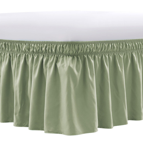 FreshCulture Twin Bed Skirt, Elastic Wrap Around Bed Skirt Twin Bed, Easy Fit with 15-Inch Tailored Drop, Hotel Quality Bed Skirts for Adjustable Bed (Sage Green)