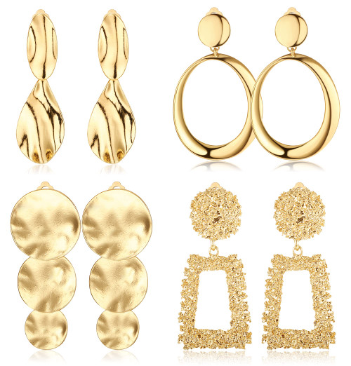 FIASASO 4 Pairs Clip On Earrings for Women Dangle Statement Earrings Rectangle Tassel Teardrop Square Golden Metal Geometric Clip-on Earrings Non Piercing Drop Pendant Earrings FIASASO 4 Pairs Clip On Earrings for Women Dangle Statement Earrings Rectangle Tassel Teardrop Square Golden Metal Geometric Clip-on Earrings Non Piercing Drop Pendant Earrings
