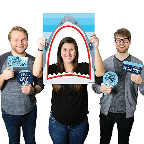 Big Dot of Happiness Shark Zone - Jawsome Shark Party or Birthday Party Selfie Photo Booth Picture Frame & Props - Printed on Sturdy Material