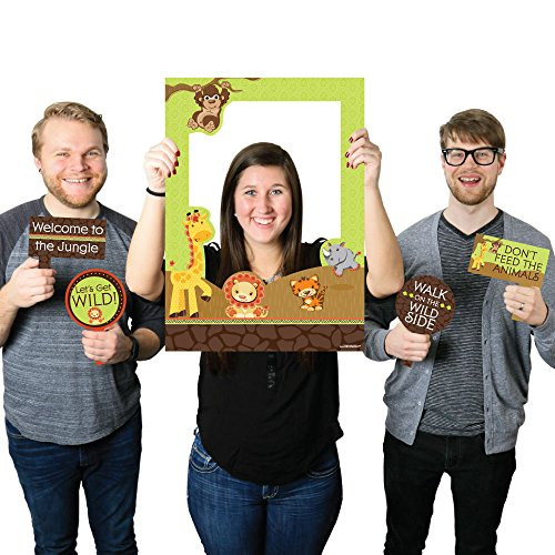 Big Dot of Happiness Funfari - Fun Safari Jungle - Birthday Party or Baby Shower Selfie Photo Booth Picture Frame & Props - Printed on Sturdy Material
