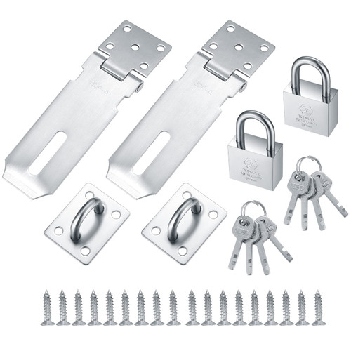 2 Pcs Padlock Hasp Latch Locks, Stainless Steel Gate Door Locks Hasp Latches, Safety Packlock Clasp Hasp Locks, Hasp Lock Catch Latch Safety Lock with Keys for Cabinets Closets Doors