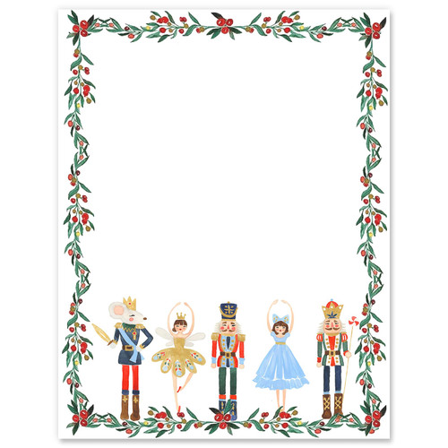 AnyDesign 80Pcs Christmas Stationery Letterhead Paper Nutcracker Border Writing Paper Cartoon Floral Greeting Letter Paper for Xmas Greeting Cards Invitation Office School Printing, 8.5 x 11 Inch