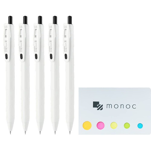 Zebra Sarasa R 0.5mm, Retractable Gel Ink Pen, Black Ink 5 set (JJ29-R1-BK2) &"monoc" Sticky Note(Japan Import) Zebra Sarasa R 0.5mm, Retractable Gel Ink Pen, Black Ink 5 set (JJ29-R1-BK2) &"monoc" Sticky Note(Japan Import)