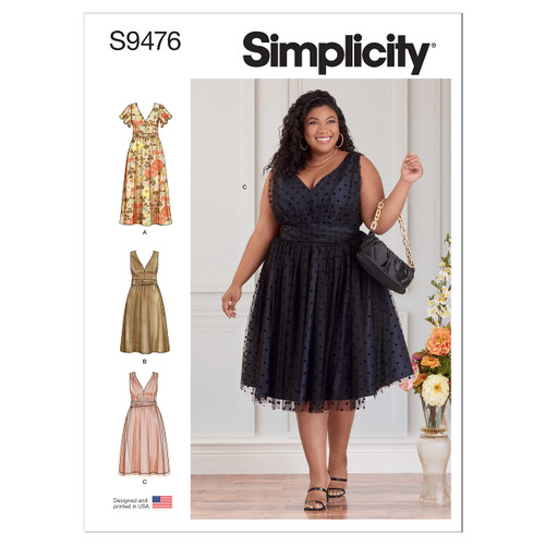 Simplicity Misses' Dress Sewing Pattern Kit, Code S9476, Sizes 26W-28W-30W-32W, Multicolor