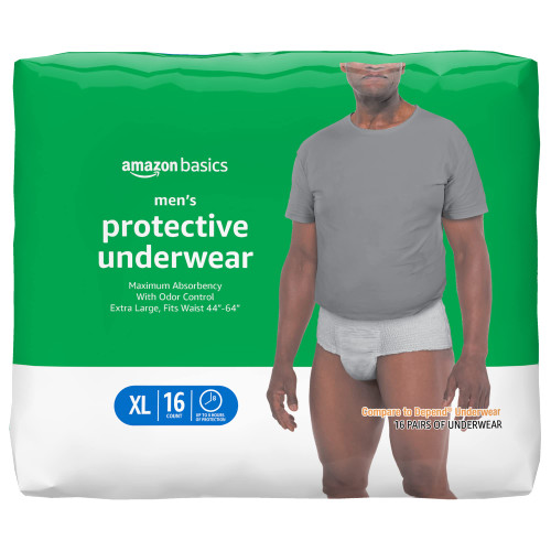 Amazon Basics Incontinence Underwear for Men, Maximum Absorbency, Extra Large, 16 Count, White (Previously Solimo)