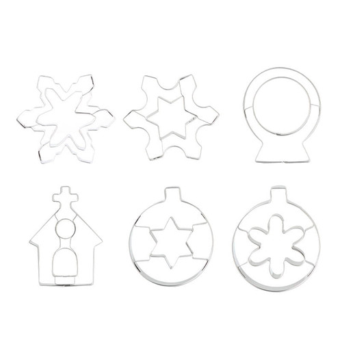 Set Of 6 Christmas Biscuit Moulds Stainless Steel Material Fondant Cutters Household Baking Cookie Cutters For Children Stainless Steel Christmas Cookie Cutters
