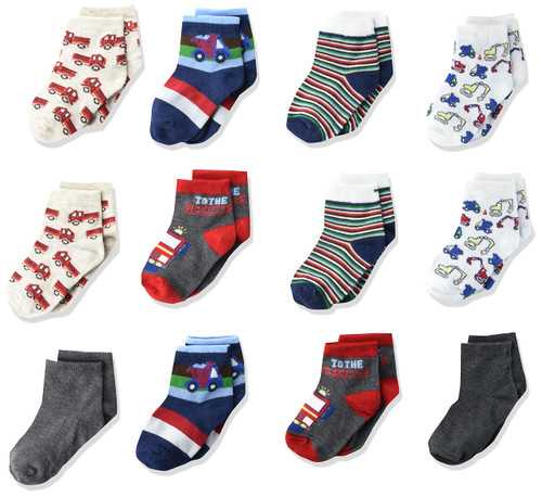 Cherokee Baby Boys' 12 Pack Shorty Socks, Assorted Trucks, 12-24 Months