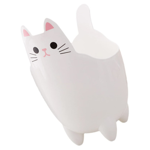 Parliky cat Shaped Trash can Desktop cat Decoration Tiny Trash can cat Litter Trash can Guest Towel Holder Mini Trash can lid Mini Trash can for Desk pp Office White The cat Pencil