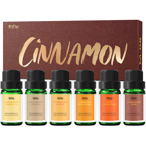 Fragrance Oils, MitFlor Cinnamon Fragrance Oil for Soap & Candle Making, Aromatherapy Essential Oils Gift Set 6x10ml, Cinnamon Vanilla, Cinnamon Apple and More