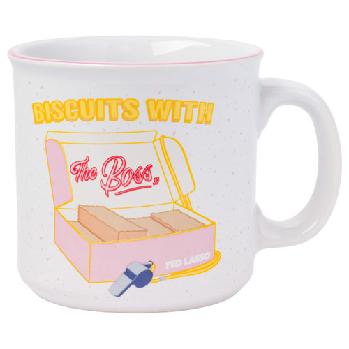 Silver Buffalo Ted Lasso Biscuits with the Boss Ceramic Camper Style Coffee Mug, 20 Ounces Silver Buffalo Ted Lasso Biscuits with the Boss Ceramic Camper Style Coffee Mug, 20 Ounces